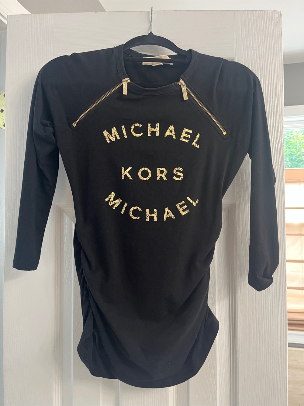 Michael Kors Black Long Sleeve Sweatshirt with Gold Logo and Zipper